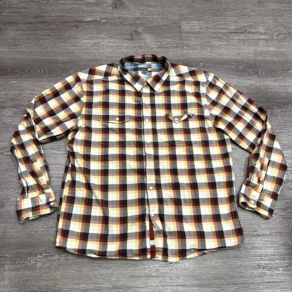 Quiksilver Shirt Mens Extra Large Button Up Plaid Long Sleeve Casual Surf Surfer